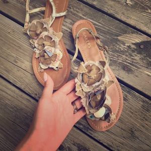 Festival sandals metallic and floral detail